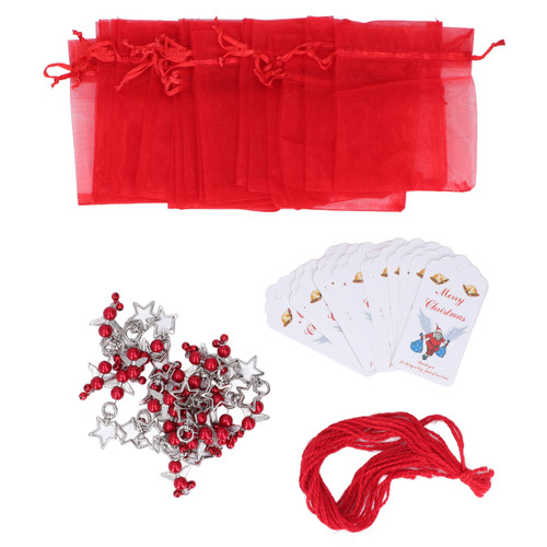 20 Sets Christmas Decoration Star Keychain Exquisite Christmas Tree Decoration Pendant Gifts for Party Home Red