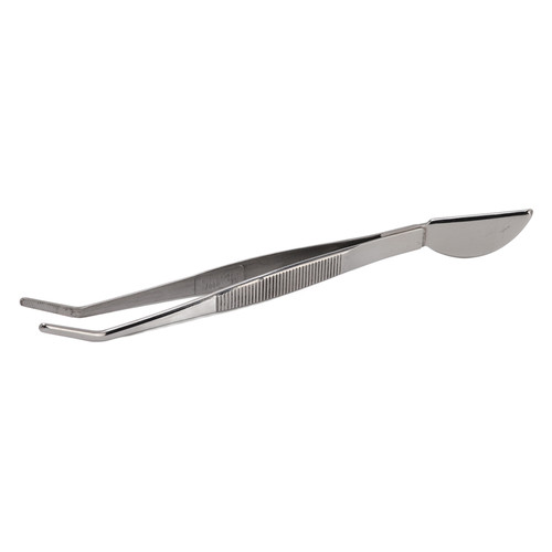Stainless Steel Bonsai Tweezers Long Tweezers with Crescent Moon Spatula Head for Potted Loosening Soil Planing Grass Curved Style