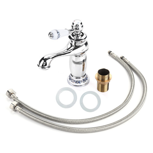 Floral Pattern Single Handle Mixer Tap Cold/Hot Water Faucet for Bathroom Basin Sink (Chromed)