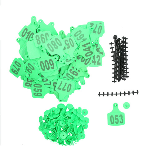 100PCS Cow Cattle Ear Tag Signs with Numbers Farm Animal Identification Card SuppliesGreen