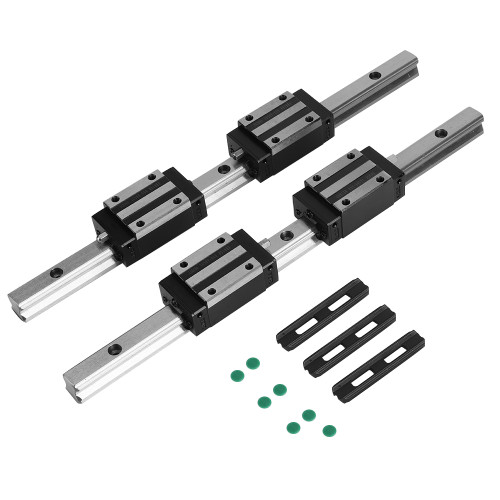 2Pcs HG15-300mm Cast Iron Linear Guide Rail with 4Pcs HGH15 Linear Bearing Slide Block Black