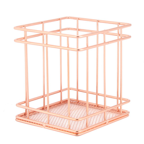 Rose Gold Iron Storage Basket Organizer Storage Holder Desktop Decor (B)