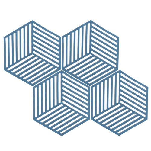 4Pcs Dining Table Heat Insulated Mat Coaster Tableware Cup Pad Placemat Kitchen Tools(Hexagonal Stripe Type Blue )