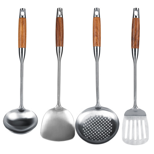 4Pcs/Set 304 Stainless Steel Rosewood Cooking Utensils Cookware Set Kitchen Tool