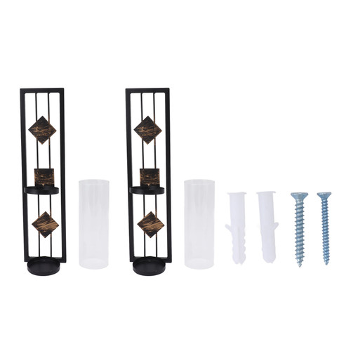 2pcs Wall Mounted Candle Holder Retro Lightweight Fashion Iron Glass Sconces for Decoration Oblique Square