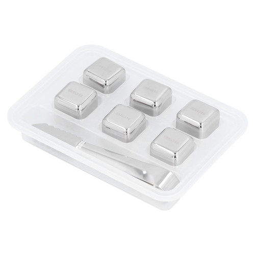 6Pcs Stainless Steel Ice Cubes Reusable Whiskey Wine Beer Beverages Ice Stone with Clamp
