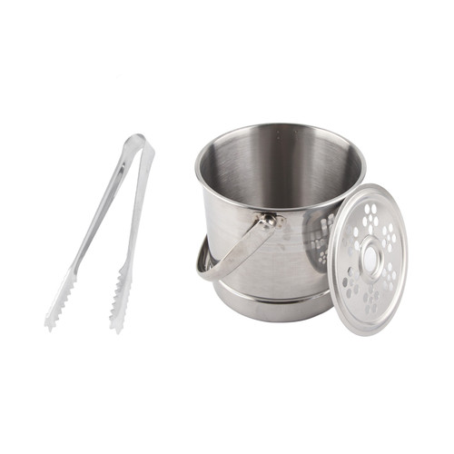 1L Ice Buckets Insulated Stainless Steel Ice Bucket Bartender Ice Cube Holder with Drip Tray Tongs for Cocktail Bar Parties