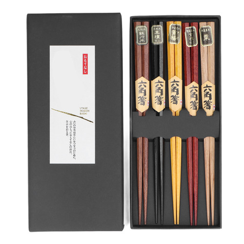 Chopsticks Set 5 Different Colors Natural Wood Antislip Design Feel Comfortable Chopsticks ReusableHex Chopsticks