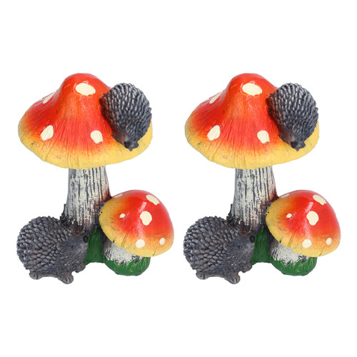 2Pcs Hedgehog Mushroom Ornament Miniature Animal Statue Bonsai Decoration for Garden IndoorOrange