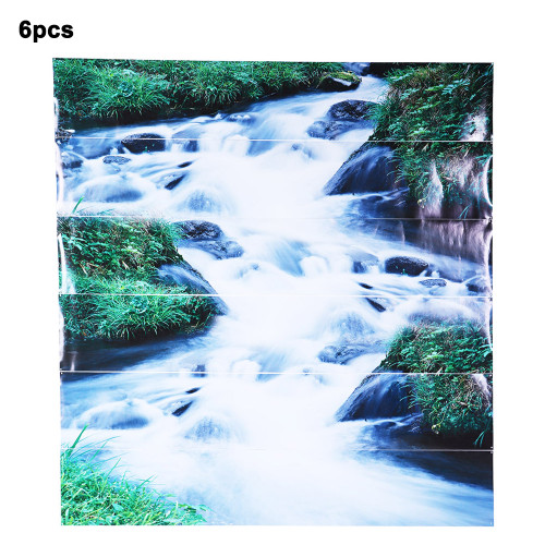 6pcs Waterproof Waterfall Pattern Stair Stickers 3D Self Adhesive Wall Floor Decal Wallpaper Decor