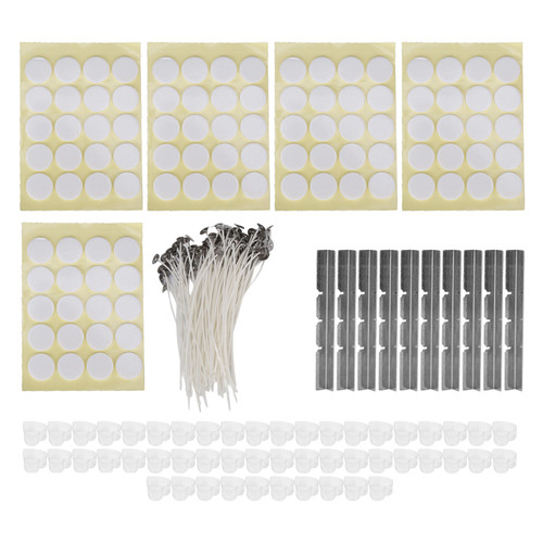 260pcs 15cm Candle Wicks 100Pcs Double Sided Tape Stickers 50Pcs Candle Shells 10Pcs Stainless Steel Wicks HoldersPlastic Heart Yellow