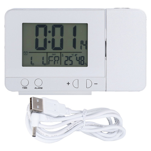Projection Alarm Clock Backlit LED USB Charging Multifunctional Clock with Time Temperature Projection