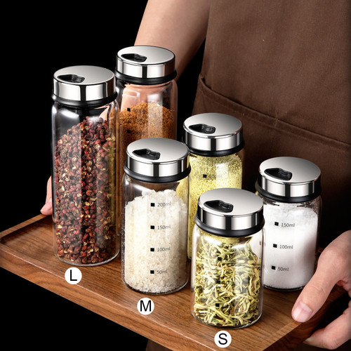 300mL Glass Seasoning Jar With Scale 4 Outlets Spice jars Kitchen Chili Pepper Powder Sprinkling Jar Barbecue Salt Shaker Container