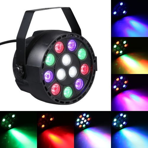AC90-240V 12 LEDs Par Lights 8 Channel RGBW Color Mixing Stage Lighting with DMX Strobe & Sound Active Mode for Disco Party Christmas Wall Wash