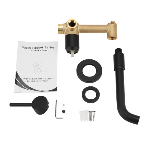 Brass Basin Hot and Cold mixing Tap Concealed Bathroom Sink Faucet Matte Black Mount on Wall