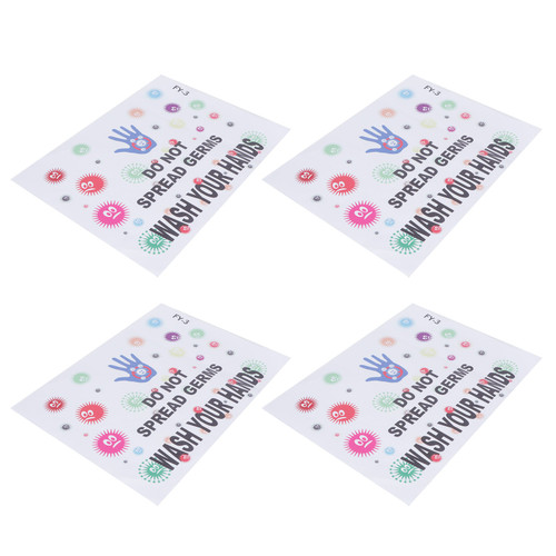 4Pcs English Wall Warning Sticker Handwashing Warning Sticker Window Background Wall Decal