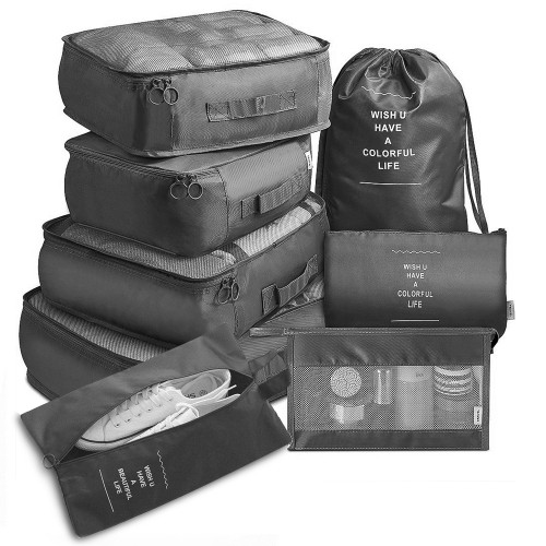 Amazon Travel Storage Set Travel Storage Bag 8-Piece Set 8-Piece Suit Travel Clothing Classification Storage Bag bright blue