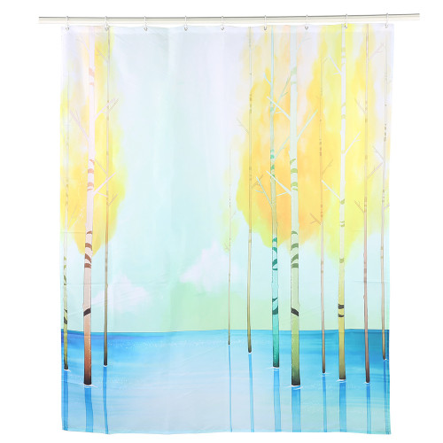 Small Tree Pattern Waterproof Mildew Proof Shower Curtain with Hooks Bathroom Decor180x180cm