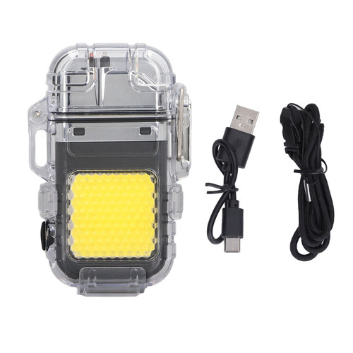 Arc Cigarette Lighter IP56 Waterproof Wind Proof LED Lighting Portable Multifunctional Dual Arc Lighter Black