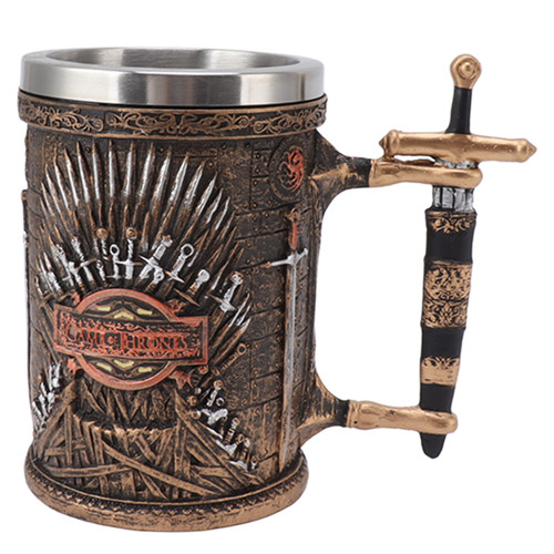 Stainless Steel Liner Mug 3D Carving Resin Antique Viking Beer Mug for Home Bar KTV Restaurant Type 3