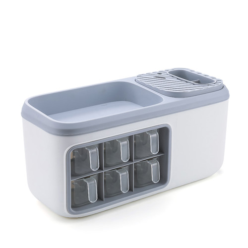 Seasoning Bottle Storage Box Multifunctional Double Layer Kitchen Seasoning Bottle Spice Organizer Knife Spoon Utensil Holder Grey
