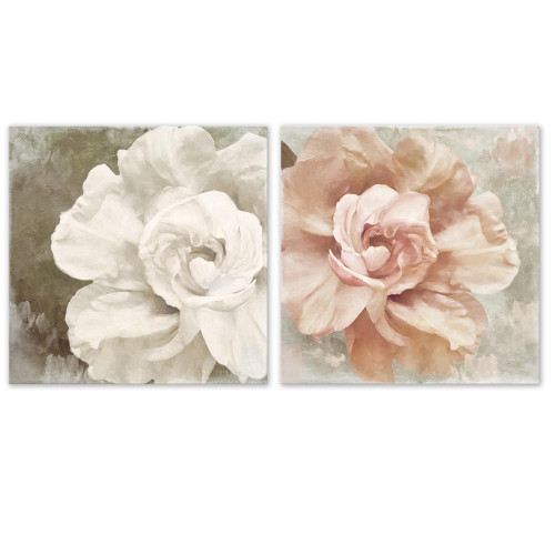 Peony Flower Canvas Wall Art Painting Printed Picture Home Office Room Decor (2PCS 40*40cm)