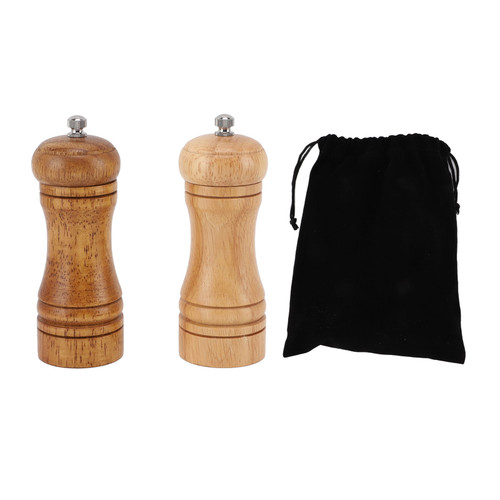 2PCS Wood Pepper Grinder Adjustable Coarseness Efficient Grinding Pepper Mills Shakers for Kitchen Supplies Dark Wood Color, Light Wood Color
