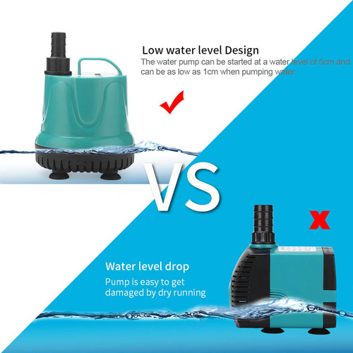 18W Submersible Pump Fountain Pump Aquarium Water Pump Tank Fountain 360°Water Absorption Low Water Level design Low Noise