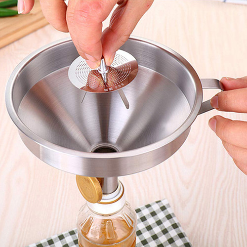Stainless Steel Funnel with Filter Kitchen Strainer Funnel for Liquid Powdered Items