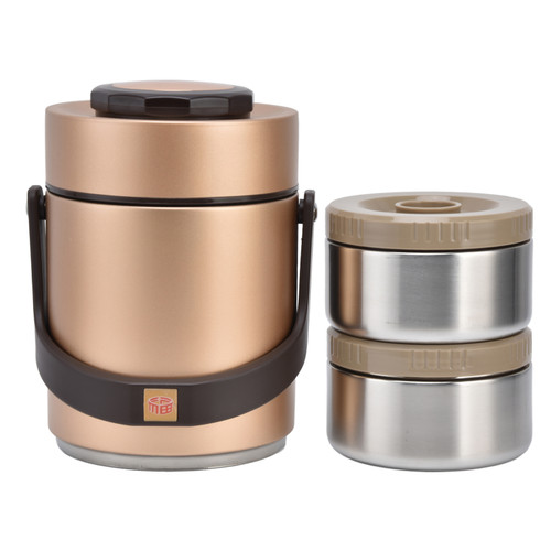 Insulation Lunch Box High Capacity 1.5L Stainless Steel Portable Heat Preservation Vacuum Bento Box for Adults StudentsGold