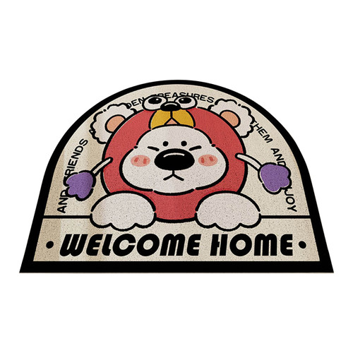 Cute Bear Door Mats PVC Cutable Mud Washable Anti Slip Welcome Entrance Door Mat for Home Pink