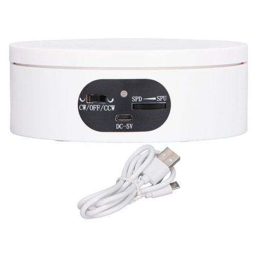 Rotating Display Stand 5.5lb Load Capacity 360 Degree Photography Turntable Plug in Battery Knob Speed Control White 16cm/6.3in