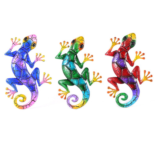 3Pcs Metal Gecko Wall Art Colorful Sculpture Hanging Wall Decor for Indoor Outdoor Home Bedroom Office Patio Yard Garden