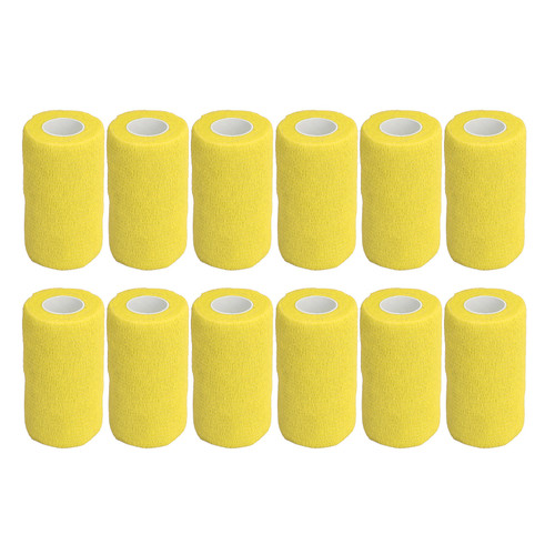 12Pcs Bandage Wrap Natural Latex Elastic Self Adhesive Wrap for Cows Dogs Horses 10cm Yellow