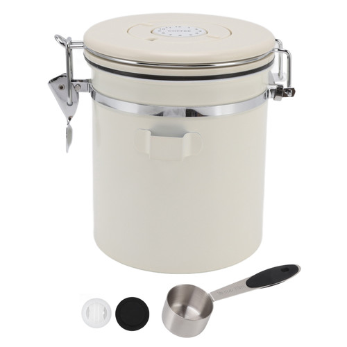 Airtight Coffee Canister 304 Stainless Steel Valve with Scoop for Ground Coffee Tea Food Storage Containers Medium 1.5L