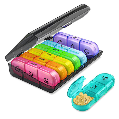 Weekly Medicine Organizer 3 Times A Day Large 7 Day Daily Medicine Planner Container Case 21 Compartment Colourful