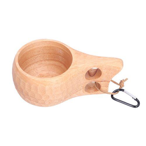 Wooden Mug Cup Portable Lightweight Drinking Cup with Handle Hanging Buckle for Milk Coffee CupType B