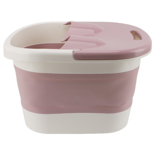 Foot Bath Tub Heightened Collapsible Portable Massage Function with Lid Foot Soaking Bucket for Home Pink