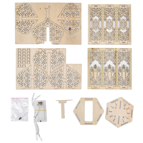 Ramadan Festival Decoration Light Wooden Handicraft Ornaments Muslim Eid DIY Hanging Lamp