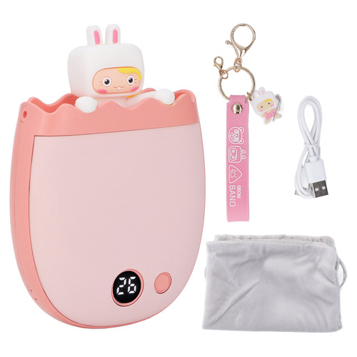 Hand Warmer Double Side Heating Two Levels Adjustment Mini Portable Cartoon Cute Hand Warmer with Keychain Pink