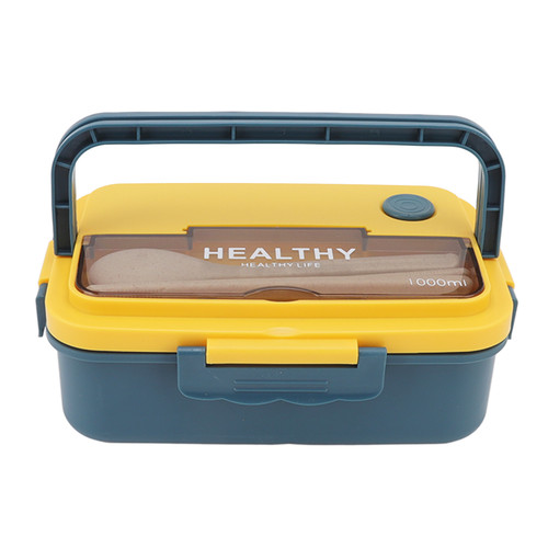 Plastic 3 Compartment Lunch Box 1000ml Microwave Safe Bento Box for Kids Adults Students Office Worker Elegant Blue