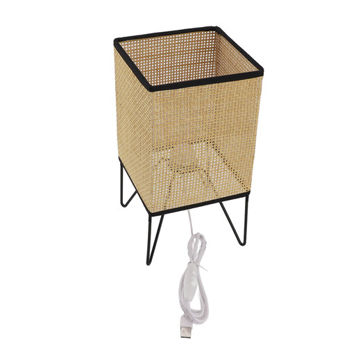 Rattan Woven Desk Lamp Dimmable Vintage LED Warm Light Beside Lamp Nightstand Lamp Plug In Table Light for Bedroom Coffee Shop