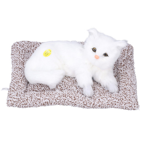 Cat Ornament Simulation Design Vivid Cute Plush Lying Cat with Activated Carbon for Car Home DecorationWhite