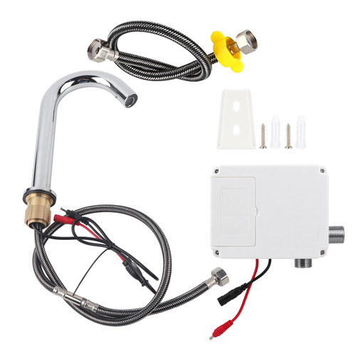 G1/2in Thread Automatic Induction Sensor Water Faucet Infrared Single Cold Tap with Control Box(Type de hauteur moyenne pour bassin sous le comptoir ou au Dessus du comptoir avec une hauteur de bassin