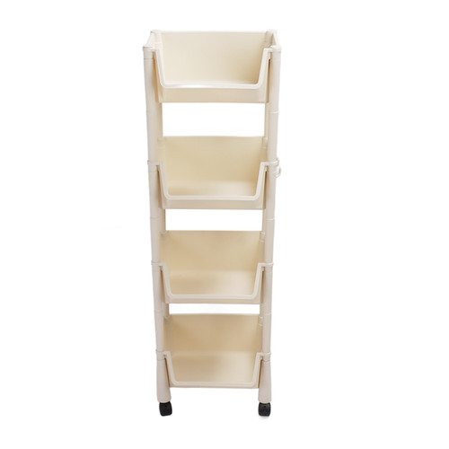 Movable Vertical Shelf PP Essy To Install Save Space Slide Out Utility Cart for Office Bathroom 4 Layers With Wheel