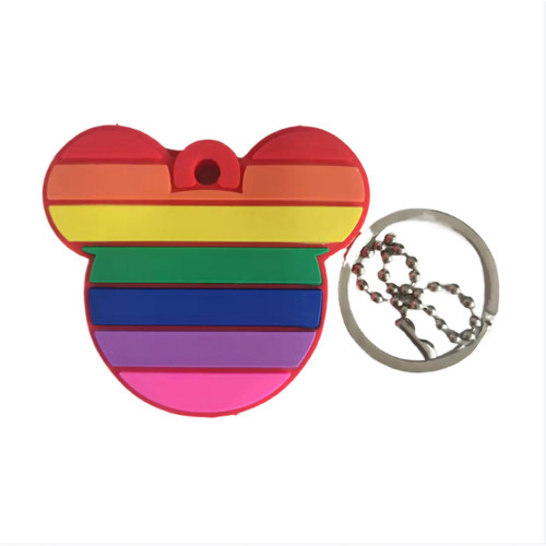 Keychain Three Dimensional Animation Soft Rubber Ornaments Double Sided Key Protection CoverRainbow Mickey Mouse
