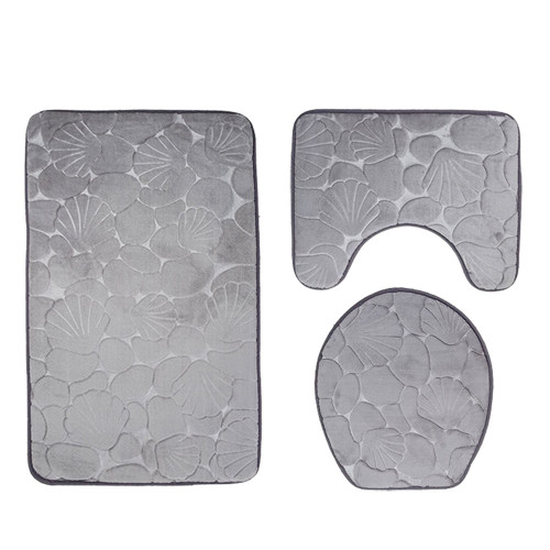 3pcs/set 3D Seashell Printing Dustproof Water Absorbent Bathroom Mat Set (Gray)