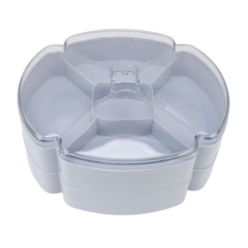 Plastic Divided Serving Tray Double Layer Divided Serving Dish Nut Platter Candy Snacks Dried Fruit Plate with Lid Blue