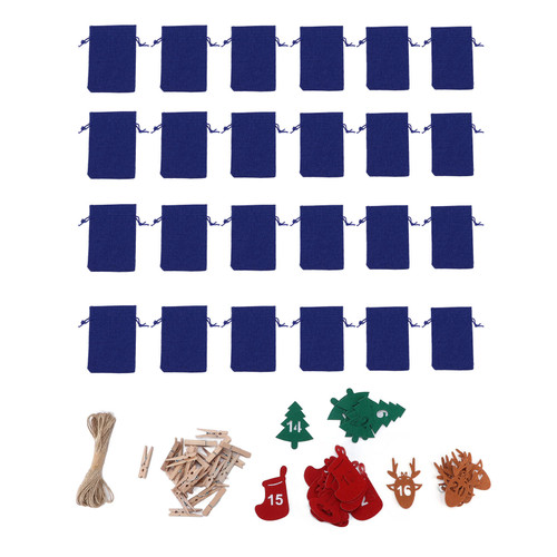 24Pcs Christmas Advent Calendar Drawstring Bags Reusable Hanging Countdown Pouch for Candy Jewelry GiftDark Blue