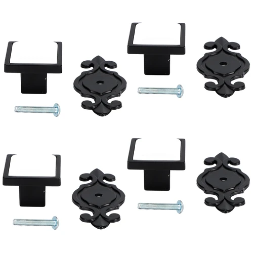 4 Sets Ceramic Zinc Alloy Handle Wardrobe Drawer Pulls Bright Chrome Furniture Hardware(336 Matte Black White )